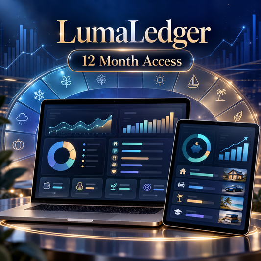 LumaLedger Budget Studio – 12 Month Access digital budgeting dashboard cover